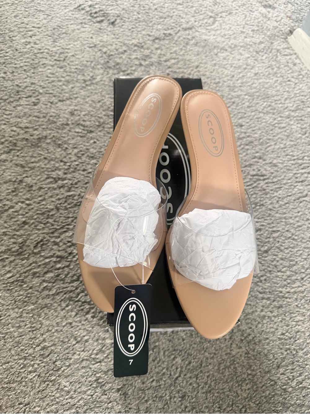 SCOOP Nude Clear Strap Slide Sandals for Women
